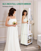 Hzuaneri Jewelry Cabinet with Light strip, 66.5-inch mirror Jewelry Armoire Standing with Garment Rack,Movable Full-length Mirror with Hzuaneri