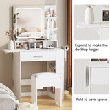 Fameill Vanity Desk with Mirror and Lights, Small Makeup Vanity with Drawer & Lots Storage Shelves, White Vanity Table with Charging Station & Time Display, Vanity Set with Chair, for Bedroom Fameill