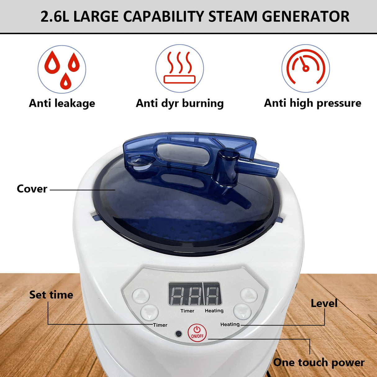HIGOSPRO 2.6 L Sauna Steamer, Portable Sauna Generator for Sauna, Home SPA Fumigation Steam Machine with Touch Button, Timer Display and Remote Control HIGOSPRO