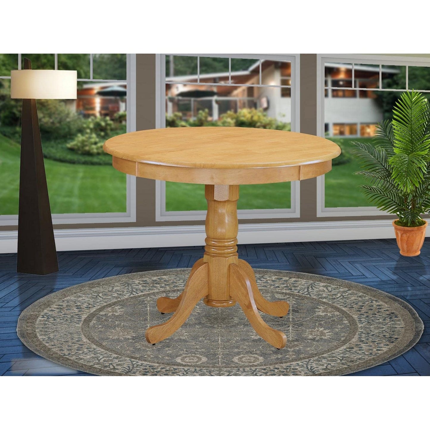 East West Furniture ANT-OAK-TP Antique Modern Kitchen Table - a Round Dining Table Top with Pedestal Base, 36x36 Inch, Oak