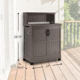 Suncast Patio Plastic Storage and Prep Station with Decorative Wicker Pattern and Multi Wall Panels for Patio, Garden, and Lawn Use, Stoney Gray Suncast