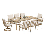 HAPPATIO Aluminum 9 Piece Patio Dining Sets, Outdoor Dining Set for 8, Patio Furniture Sets, 2 Swivel Dining Chairs, 6 Dining Chairs, Aluminum Furniture Set for Patio, Yard (Beige) HAPPATIO