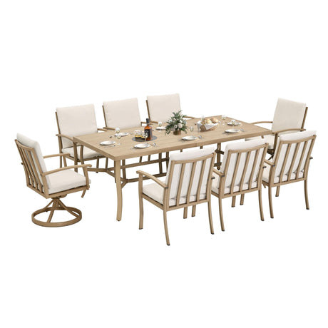 HAPPATIO Aluminum 9 Piece Patio Dining Sets, Outdoor Dining Set for 8, Patio Furniture Sets, 2 Swivel Dining Chairs, 6 Dining Chairs, Aluminum Furniture Set for Patio, Yard (Beige) HAPPATIO