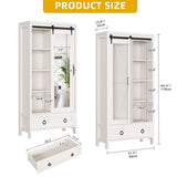 DWVO Bathroom Storage Cabinet, 67" Tall Storage Cabinet with Full Length Mirror ＆ Barn Door, Farmhouse Bathroom Cabinets with Drawers for Kitchen Cabinet, Living Room, Laundry, White Oak DWVO