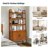 HULALA HOME Wood Ladder Shelf Bookcase with Doors & 3 Open Shelves, 34" W Mid-Century Modern Bookcase with Metal Pulls, Storage Rack with Solid Wood Legs for Bedroom & Living Room, Acorn HULALA HOME