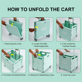 MACOPRO Folding Utility Cart Portable Rolling Crate Handcart Shopping Trolley Collapsible Tool Box, with Lid, Basket on 4 Rotate Wheels, for Grocery, Office, Teacher, Travel Shop Move Luggage (Green) MACOPRO