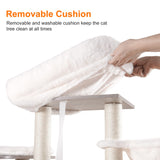 Heybly Cat Tree, Wood Litter Box Enclosure with Food Station, All-in-one Indoor Cat Furniture with Large Platform and Condo, Modern Style Cat Tower, Hammock, Rustic Gray HCT100SG Heybly