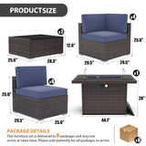 Vakollia 13 Pieces Patio Furniture Set with 44" Propane Gas Fire Pit Table, Outdoor Sectional Wicker Conversation Sofa Sets with Coffee Table Vakollia