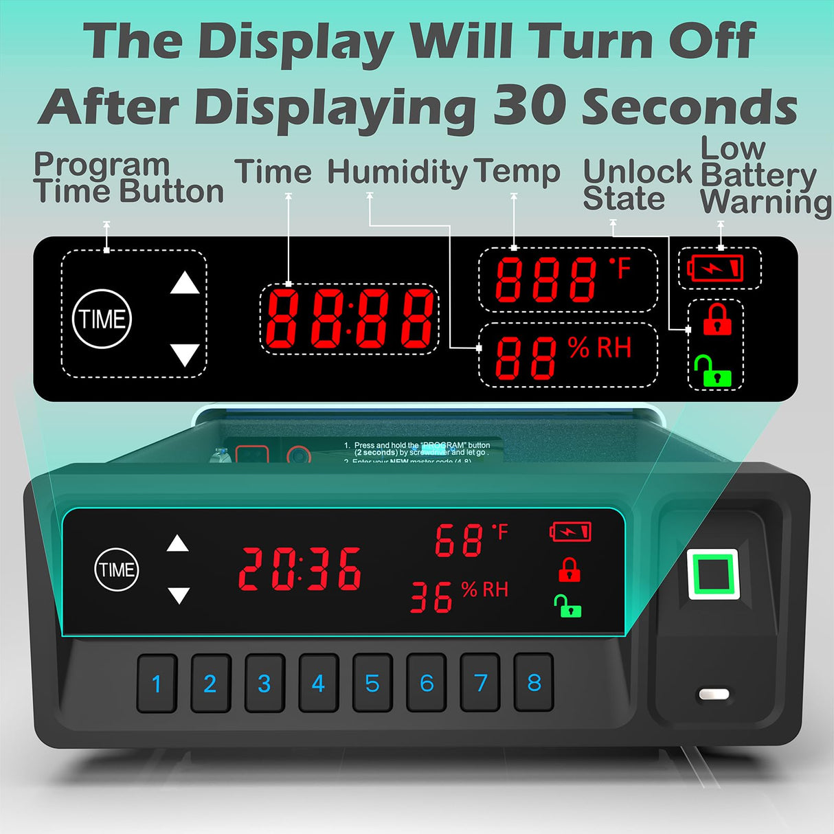 QINGENO Smart Gun Safe with Security Cable - Biometric Pistol Safe for 2 Handgun 3 Ways Quick Access with Fingerprint/Keypad/Key, for Nightstand Bedside Home with LCD and Voice Guide (White) QINGENO