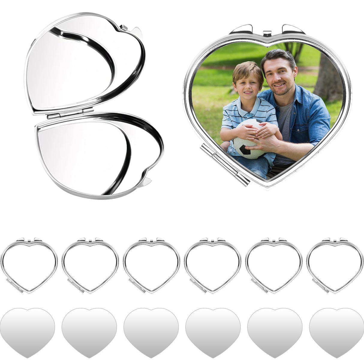 Framendino, 12 Pack Sublimation Heart Compact Mirror Blanks Transfer Portable Pocket Cosmetic Mirrors Love Folding Travel Makeup Mirror for Women Bulk Framendino