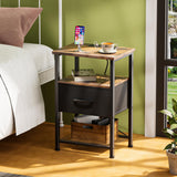 LAKEMID Nightstands Set of 2 with Charging Station and Drawer, End Table Bedside Table with 20 Colors LED Light Strip and 2 Layers Shelf for Bedroom Living Room Sofa (Rustic Brown) LAKEMID