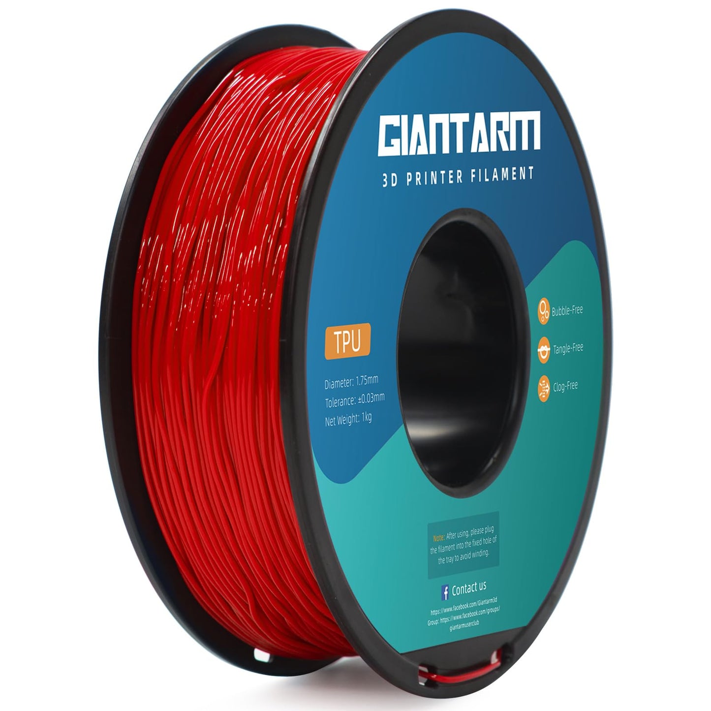 GIANTARM Red TPU Filament, 95A TPU Filament 1.75mm, Dimensional Accuracy +/- 0.03, Flexible Soft 3D Printer Filament 1kg Spool(2.2 lbs), Vacuum Packaging - WoodArtSupply