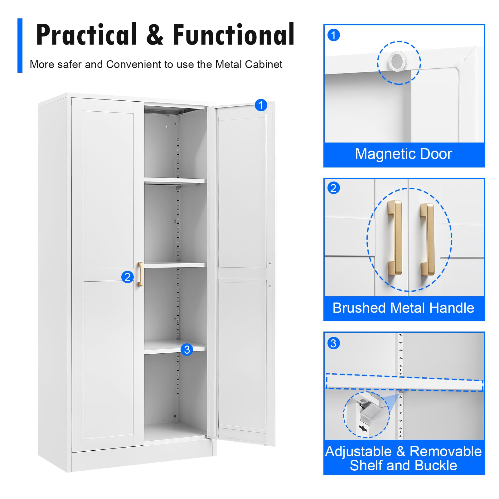 Polup Kitchen Pantry Cabinet, Metal Pantry Cabinet with Doors and Adjustable Shelves, 60'' Tall Utility Storage Cabinet with Handles for Dining Room, Bathroom, Laundry Room, Assemble Required - WoodArtSupply