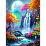 Perycomly Waterfall Landscape Diamond Art Kits for Adults, DIY Fantasy Moon Scenery Diamond Painting Kit for Beginners, 5D Embroidery Craft Kits for Home Decor Gift - 12x16 Inch Perycomly