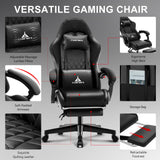 TUKAKA Gaming Chair,Ergonomic Massage Computer Office Desk Chair with Footrest,Pocket Spring Cushion,Reclining Leather Adjustable Gamer Chair with Headrest and Lumbar Support,Black TUKAKA