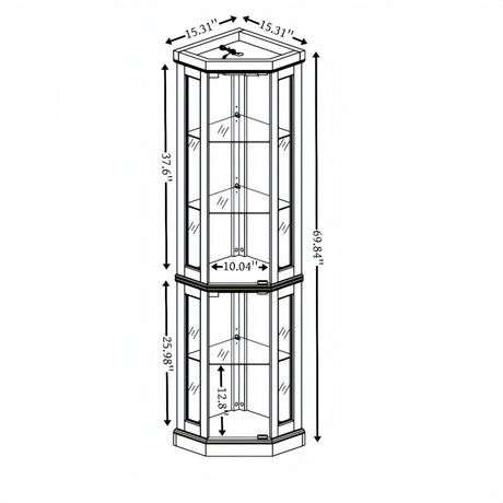 HRVEOCEI Curio Cabinet with Lighted, Display Cabinet with Glass Doors, Corner China Cabinet with Tempered Adjustable Glass Shelves & Carved Decoration(Light Oak, Tall) HRVEOCEI