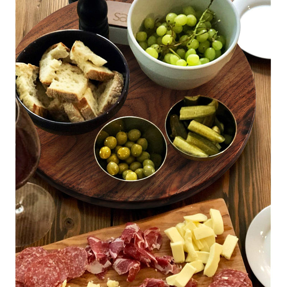 MAGIGO 12 Inches Black Walnut Wood Lazy Susan, Solid Wooden Round Kitchen Turntable Rotating Tray MAGIGO