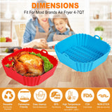 Boribim 2 PCS Square Silicone Air Fryer Liners - 8 Inch Reusable Air Fryer Pot - Air Fryer Accessories - Air Fryer Inserts for 4 to 7 QT Oven Microwave Accessories (Red + Blue) Boribim