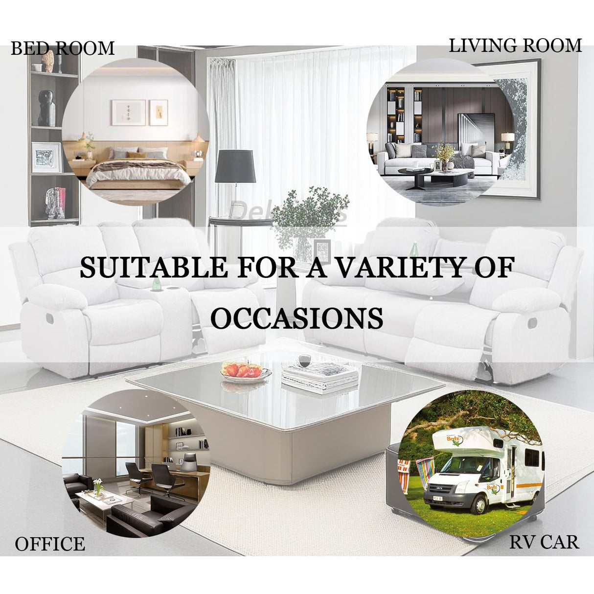 Dekmxas Living Room Furniture Sets 2PCS Fabric Recliner Sofa Set Modern Loveseat Couch Set Manual Reclining Sofa Set with Cup Holders/Storage Console for Living Room/Rv Car (Grey White, Sofa+Loveseat) Dekmxas