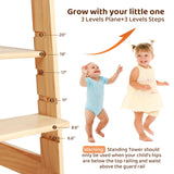 Adjustable Toddler Tower, Stable Standing Tower with 3 Heights Platform & Steps, Wooden Step Stool for Toddlers with Safe Around Rails for Bathroom/Kitchen/Sink, Suitable for Ages 18-36 Months KIDINIX