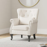 ABET Linen Wingback Chair Set of 2, Upholstered Club Chair for Living Room, Modern Rivet Trim Accent Armchair with Removable Lumbar Pillow, Comfy Single Sofa for Living Reading Room, Beige ABET