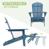 Wooden Folding Adirondack Chair with Ottoman, Pre-Assembled Backrest and Seat Board, Lounge Chair for Outdoor Patio Garden Lawn Backyard Firepit Deck Pool Beach Wood-Natrl