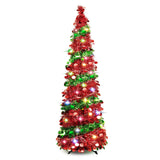 5 FT Collapsible Sequin Pop Up Christmas Tree with 90 LED Lights, Skinny Pencil Tinsel Xmas Tree with Stand for Apartments Kungfuking