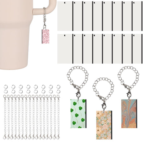 16Pcs Sublimation Charm Accessories for Cup,Sublimation Blanks Bulk Stanley Cup Charm for Tumbler Cup Sublimation Keychains Charm Sublimation Keychains MDF with Chain Jump Ring DIY Crafts (Rectangle) KKSUBCA