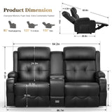 Reclining Loveseat, Massage Loveseat Recliner Sofa Heavy Weight Capacity, RV Love Seat Chair Clearance with Console, USB, Type C Port, Storage, Cup Holders, Wall Hugger Couch (Black, Loveseat) Aotolo