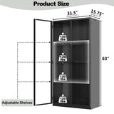Kelueo Display Cabinet with Glass Doors,Tall Glass Display Cabinet with LED Lights,Display Cabinets for Collectibles with 3 Adjustable Shelves for Living Room,Bedroom,Office Assemble Required Kelueo