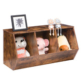 HOOBRO Rustic Brown 3-Bin Toy Storage Cubby and Children's Bookshelf HOOBRO