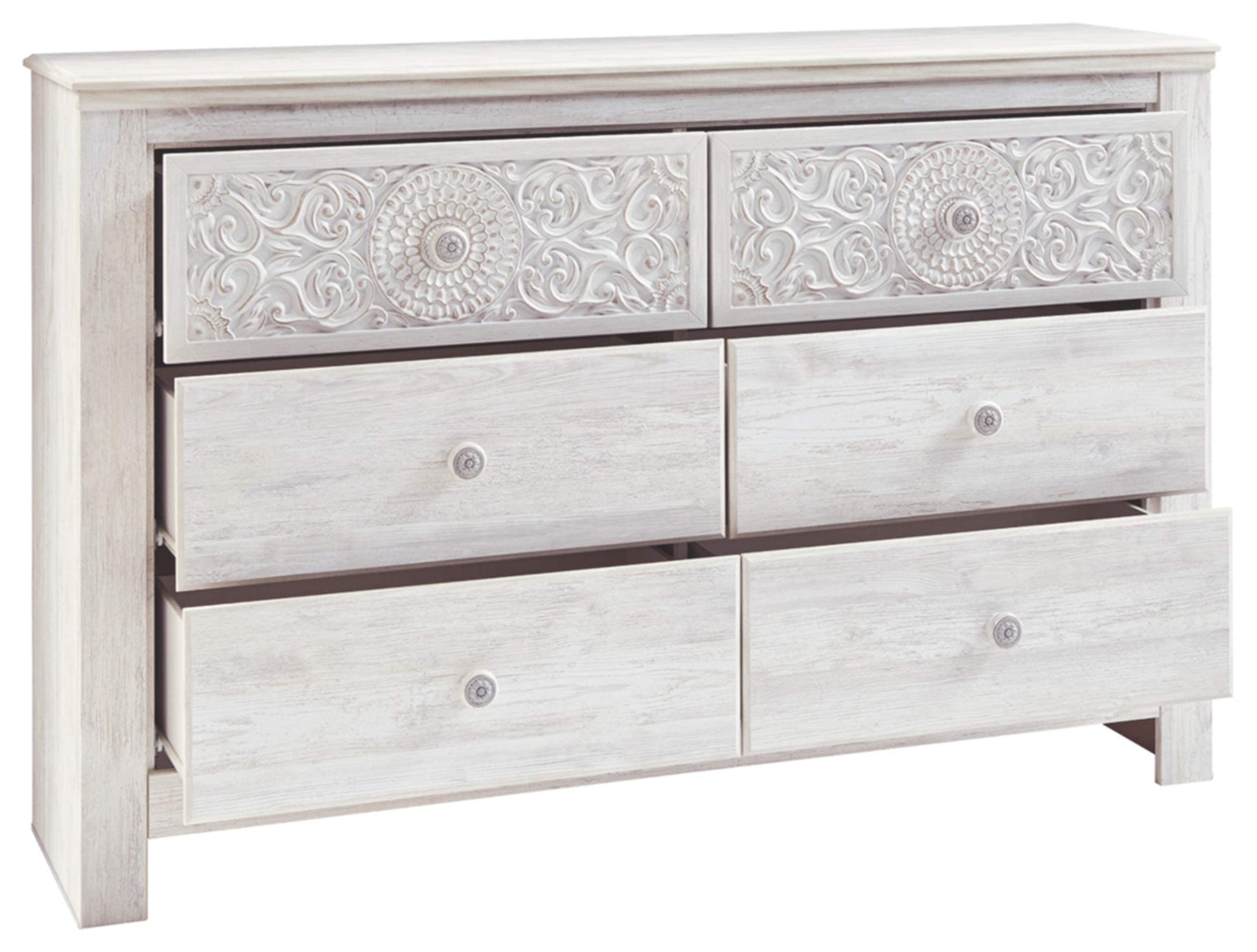 Signature Design by Ashley Paxberry Boho 6 Drawer Dresser, Whitewash - WoodArtSupply