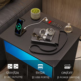 Hasuit Nightstand with Charging Station and LED Lights, Large Bedside Table with 3 Storage Drawer, Black Night Stand for Bedroom, Wider Tabletop 19.0''(L) x 15.0''(W) Hasuit