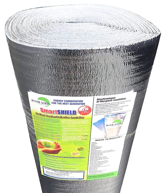 SmartSHIELD -1.5mm 48"x100ft Reflective Insulation roll 400 Sq. Ft., Foam Core Radiant Barrier, Thermal Insulation Shield - Commercial Grade Foil - WoodArtSupply