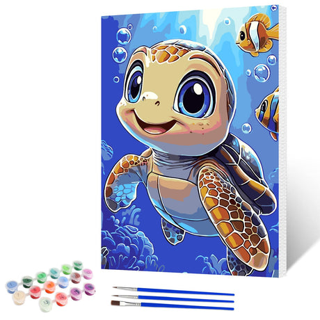 NAIMOER Sea Turtles Paint by Numbers Kits for Adults Beginner with Wooden Framed, Color by Numbers on Canvas Painting Kits for Adults, Easy Paint DIY Acrylic for Home Wall Decor 12X16 Inch NAIMOER