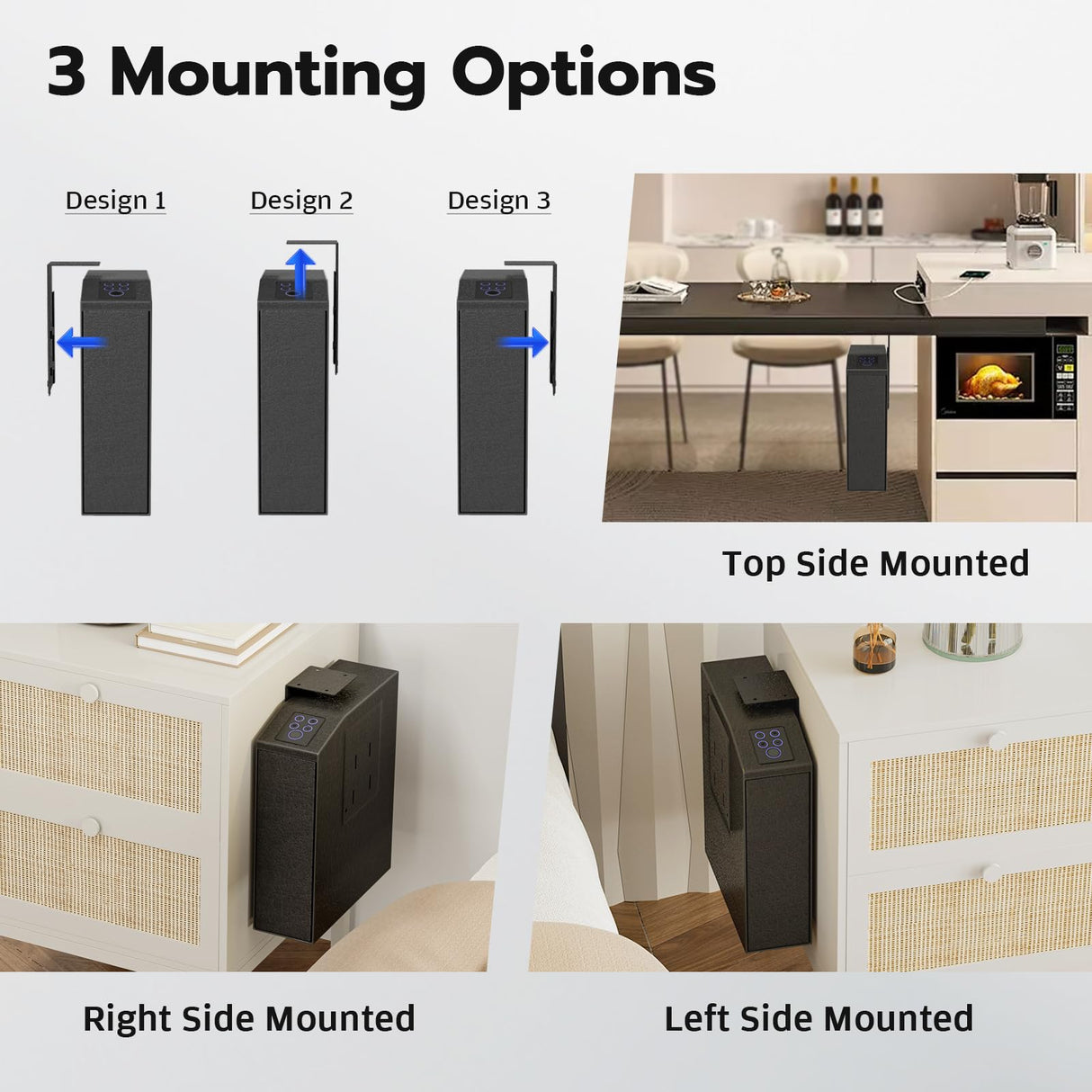 Oarlike Biometric Gun Safe for Handgun, Mounted Pistol Safe with Quick Access Sliding Door, Hand Gun Storage for Nightstand, Desk, Vehicle - with Fingerprint, PIN Code, KEY Access Oarlike