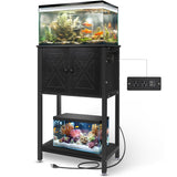 BEURUKU 5-10 Gallon Fish Tank Stand, Heavy Duty Aquarium Stand with Cabinet & Power Outlets for Fish Tank Accessories Storage, Double Tank Stand 20.5" L* 11" W Tabletop, 220LBS Capacity Black BEURUKU
