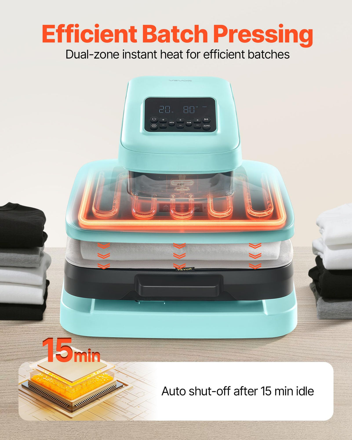 VEVOR Auto Heat Press Machine, 15 x 15 inch, T-Shirt Press Machine with Auto Release and Adjustable Pressure, Digital Display, Rapid Heating, for Sublimation, Vinyl, Heat Transfer Projects, Green VEVOR