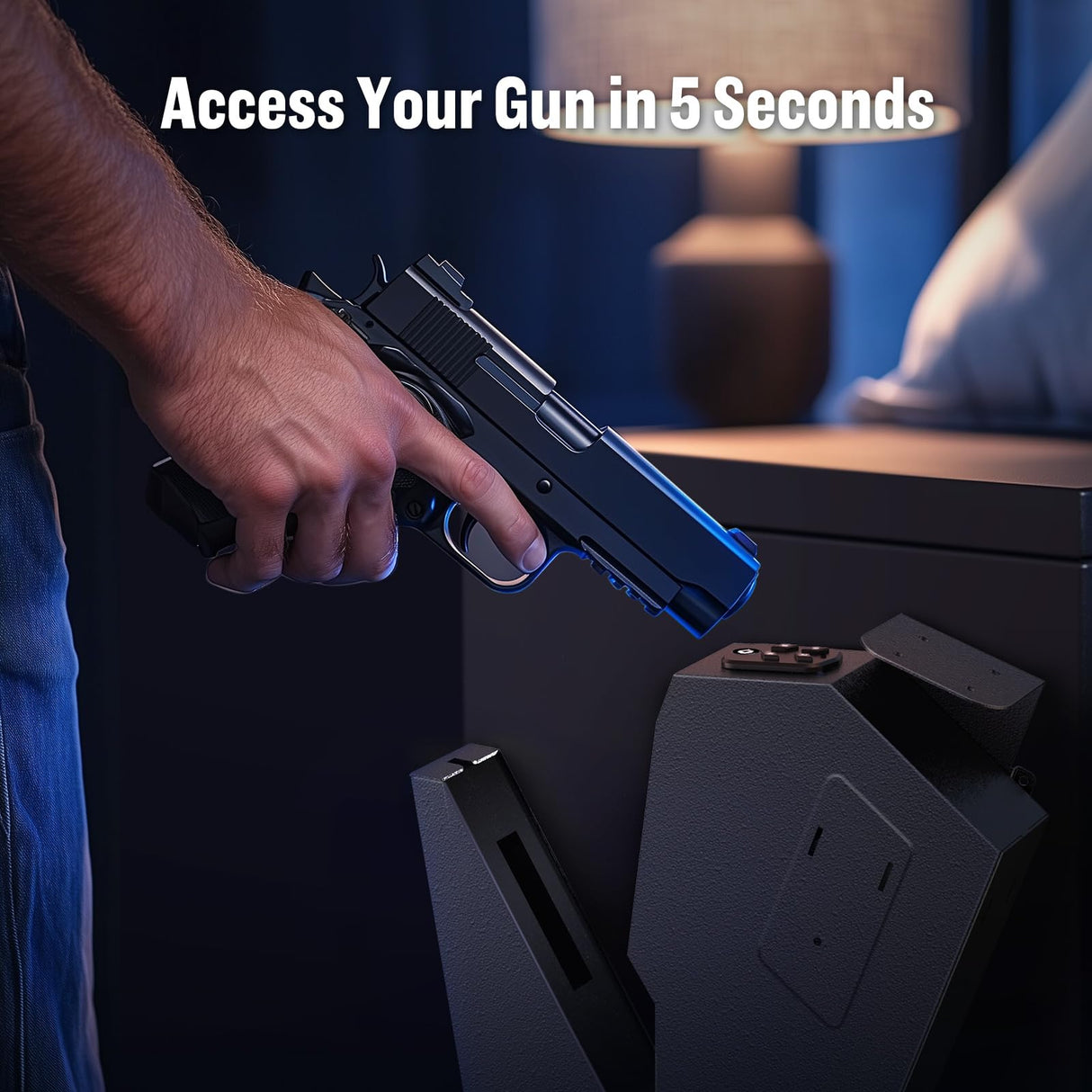 ADIMO Handgun Safe, Sturdy Steel Keypad Hidden Gun Safe, Single Gun Safe for 3-Way Drop-Down Install, Light&Silent Mode Quick Access Gun Safe for Car Desk Bedside Use, Keep Kids from Firearms Key Lock ADIMO