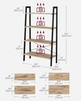 VASAGLE Ladder Shelf, 4-Tier Bookshelf, Storage Rack, Bookcase with Steel Frame, for Living Room, Home Office, Kitchen, Bedroom, Industrial Style, Camel Brown and Black ULLS144B50 VASAGLE