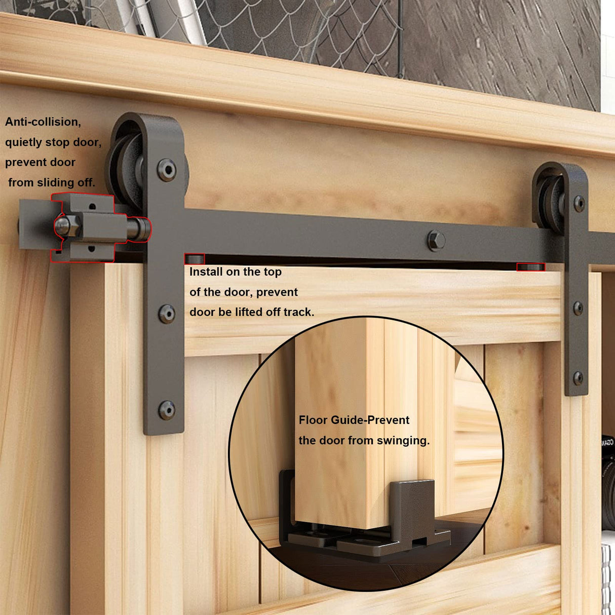 CCJH 6.5FT Mini Sliding Barn Door Hardware Kit Closet Cabinet 78" Track System Carbon Steel Basic Roller Hanger for Double Doors CCJH