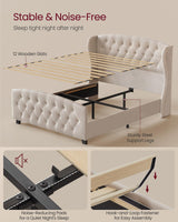 VASAGLE Queen Bed Frame with Tall Headboard, Upholstered Platform Bed Frame Queen Size, with Wingback Tufted Headboard and Footboard, Wooden Slats, No Box Spring Needed, Cappuccino Beige URMB881W01 VASAGLE