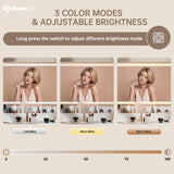 Homesflex Modern White Makeup Vanity Desk with Adjustable Lights, Mirror, and Storage - Complete Vanity Set with Drawers, Shelves, and Stool Homesflex