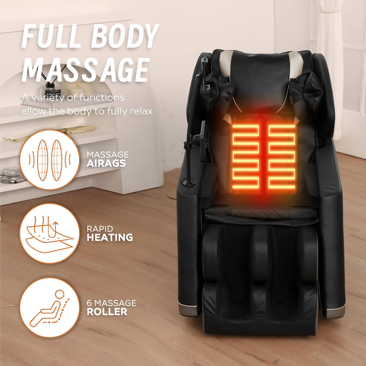 GDFStudio 2025 Full Body Massage Chair, Zero Gravity Recliner with Heating, Air Pressure, Foot Rollers, Bluetooth Speaker & Adjustable Intensity, 5 Automatic Modes for Home & Office Relaxation GDFStudio