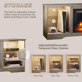 LEMBERI 58 Inches Fireplace TV Stand for TVs up to 65 Inches Console with 18'' Electric Fireplace & Remote, Wooden Modern Entertainment Center for Living Room with LED Light Glass Shelves (Grey) LEMBERI