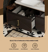 LUTHXAY Double Sinks Bathroom Vanity, 72 Inch Floating Bathroom Cabinet with One-Piece Top & Drawers, Wall Mount Bath Vanities with LED Smart Defog Mirror, Modern Luxurious Solid Wood Vanity(Brown) LUTHXAY