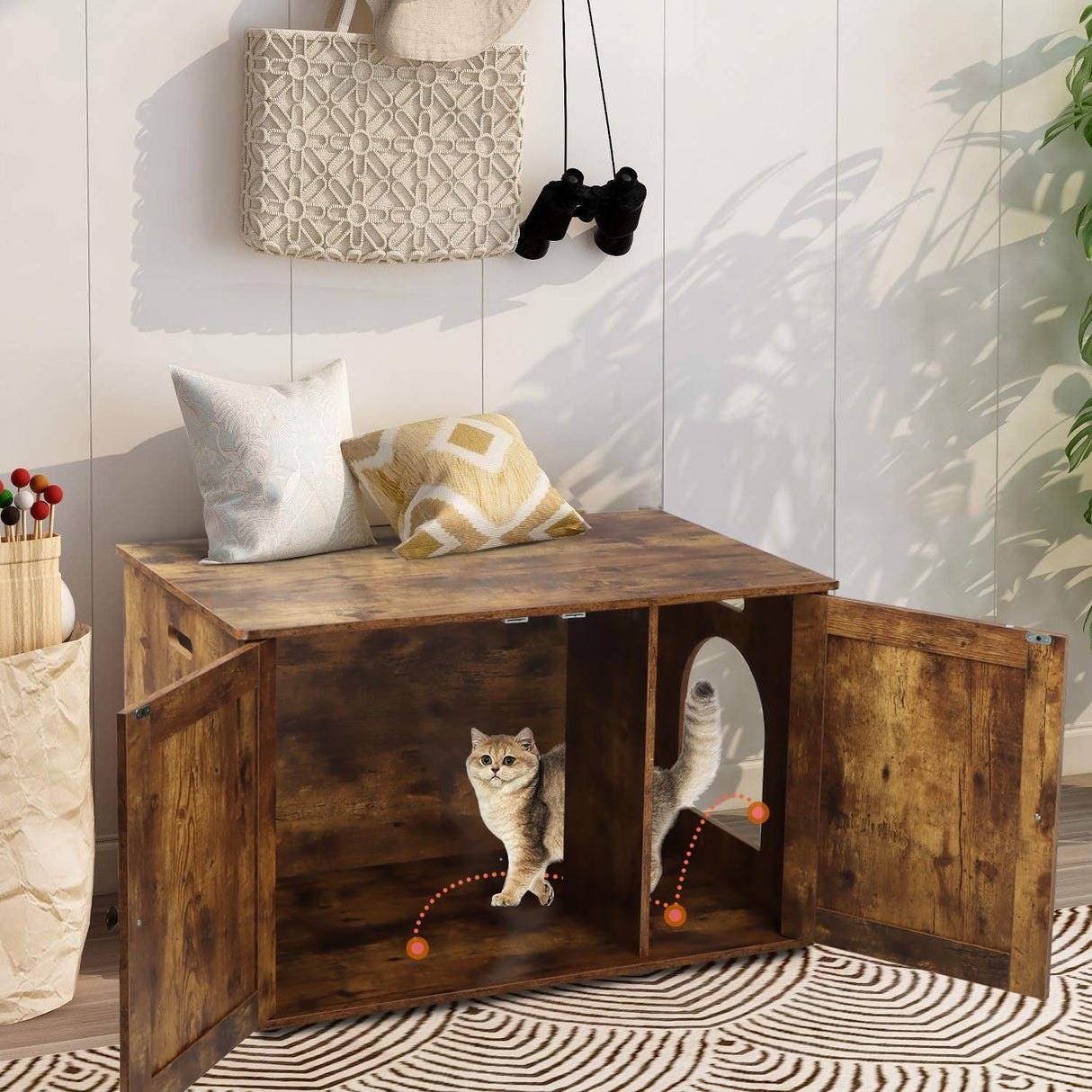 Timberer Cat Litter Box Enclosure, Litter Box Furniture Hidden with Removable Divider, Wooden Cat Washroom Furniture, Indoor Cat House, Rustic Brown Timberer