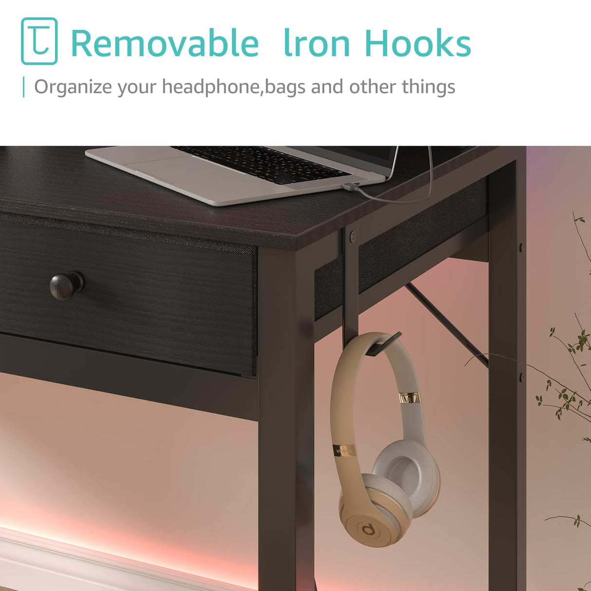 Lufeiya Computer Desk with Drawers for Home Office Bedroom, 40 inch Black Writing Study Desks with Fabric Drawers Storage, Gaming Desk Table with Power Outlet & Monitor Stand, Black Lufeiya