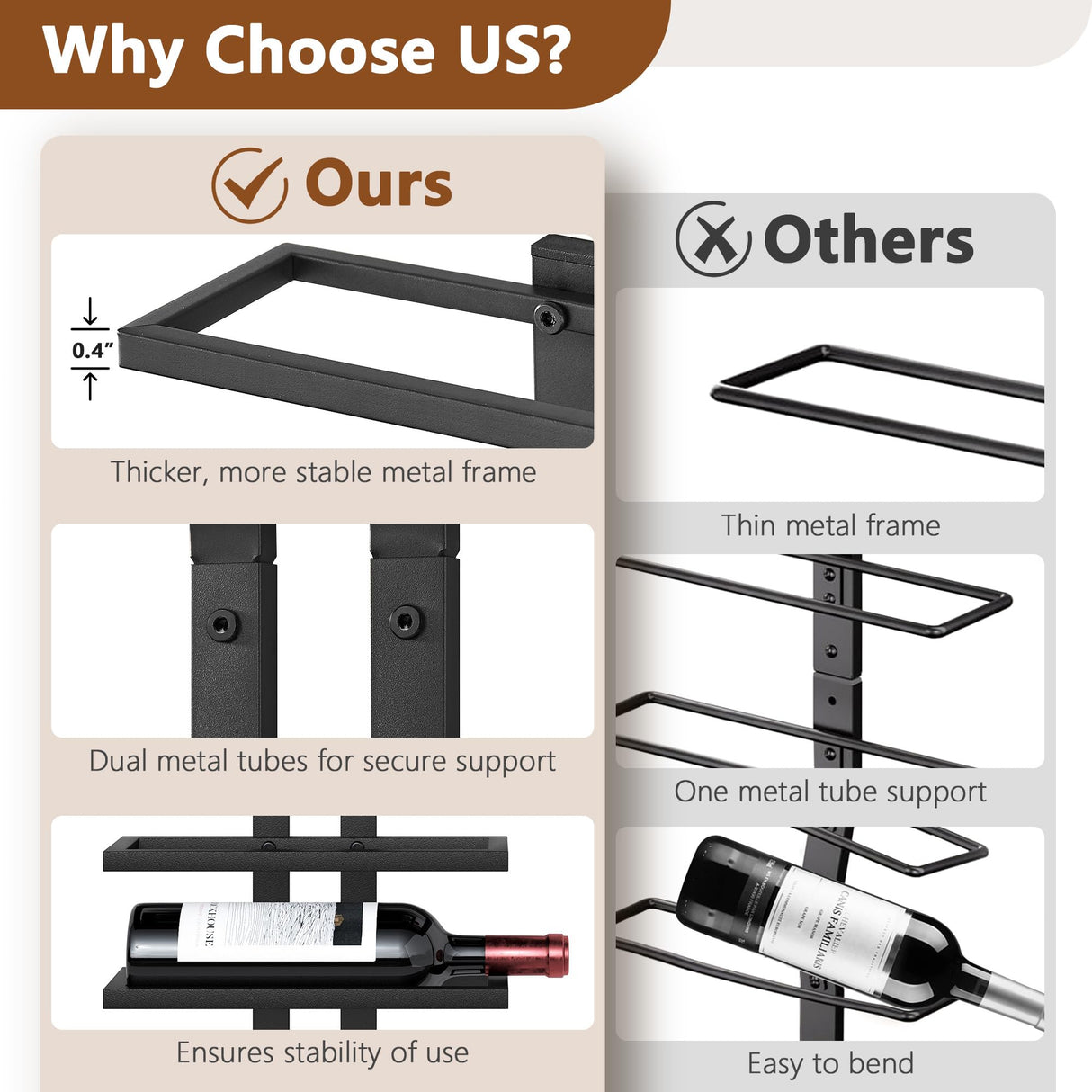 Hoctieon 8 Tier Wall Mount Wine Rack, Wall Racks for Wine Bottles Display and Storage, Hanging Bottle Organizer for Living Room, Dining Room, Wine Cellar, Bar, Black Hoctieon