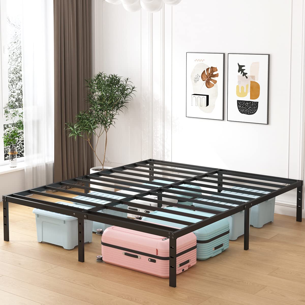 ALDRICH Heavy Duty 18 Inch Black Metal King Size Bed Frame with Noise-Free Assembly - WoodArtSupply